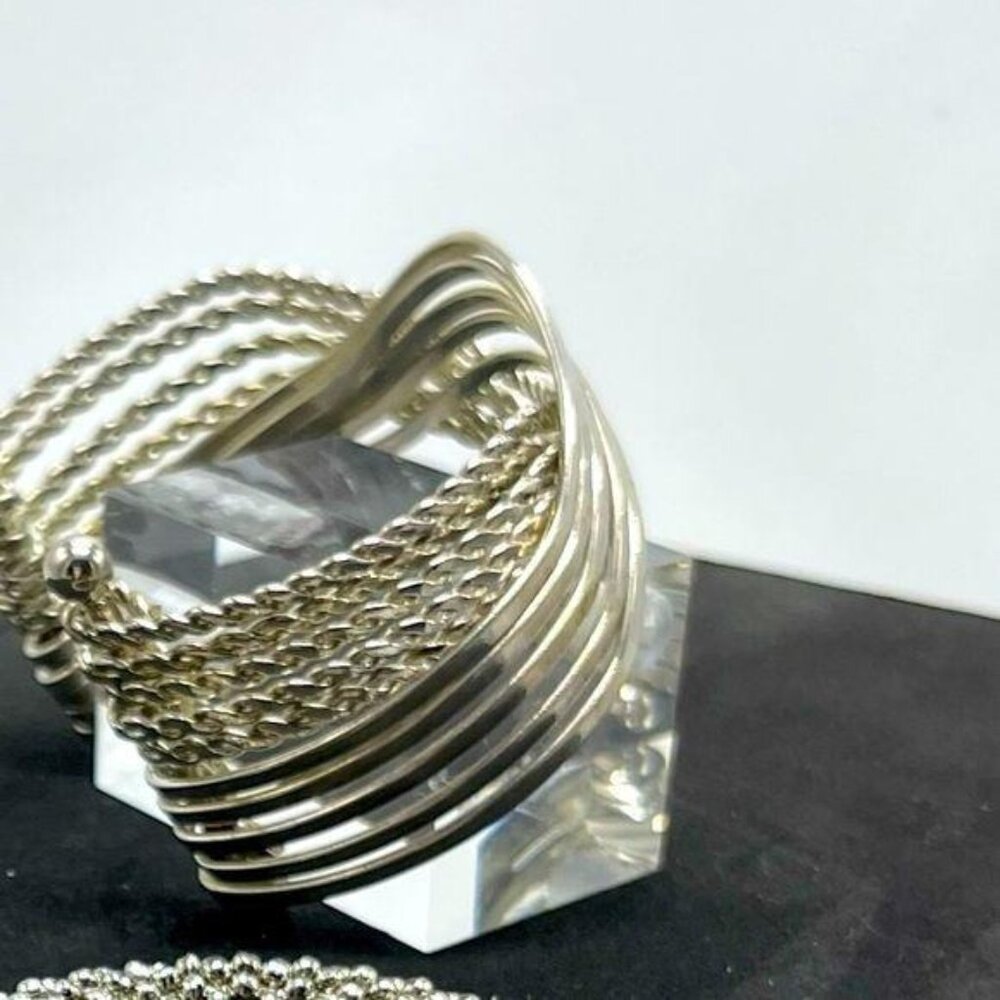 Unique Multi-Finish Silver Waves Cuff Bracelet - image 3
